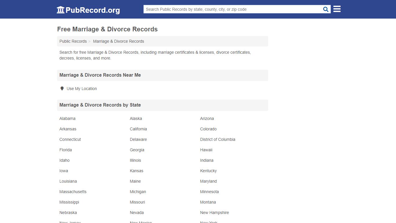 Free Marriage & Divorce Records - PubRecord.org